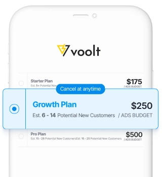 Voolt pricing plans displayed on a smartphone screen.